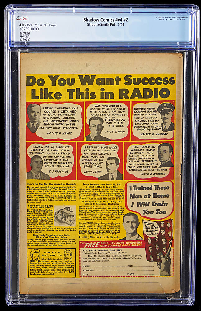 1944 Street & Smith Shadow Comics Vol. 4, #2 Classic Severed Head Cover - CGC 4.0