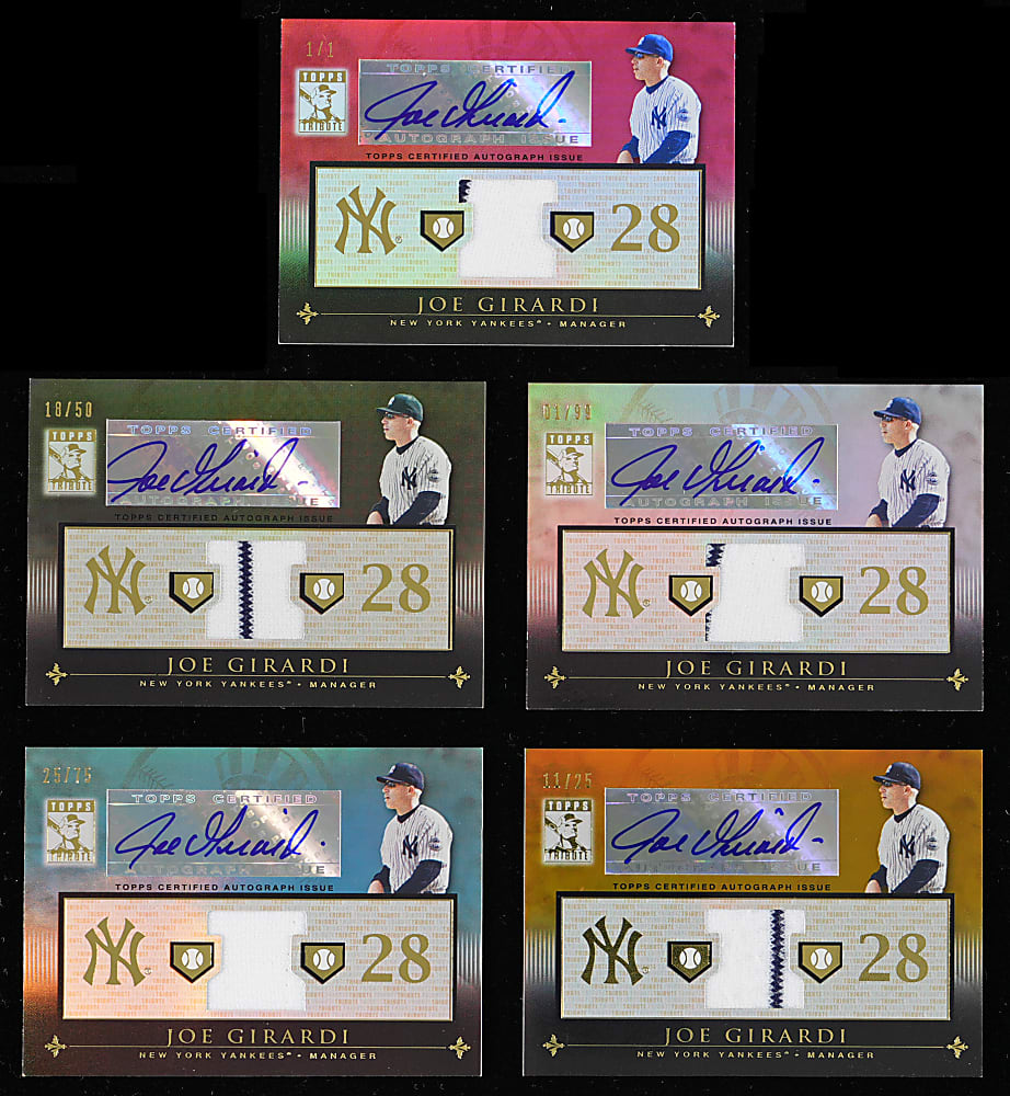2010 Topps Tribute Joe Girardi Certified Autograph/Single Relic Rainbow (5) with #1/1 Red