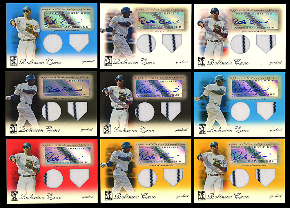 2009 Topps Tribute Robinson Cano Certified Autograph/Dual Relic Rainbow Set Pair (10) with (2) #1/1 Red