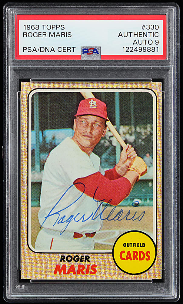 Signed 1968 Topps #330 Roger Maris PSA/DNA Authentic with "9" Auto Grade