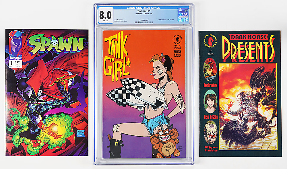 1980s-2000s Independent Comic Treasure Chest Bundle (480+) with Spawn Run & CGC 8.0 Tank Girl #1