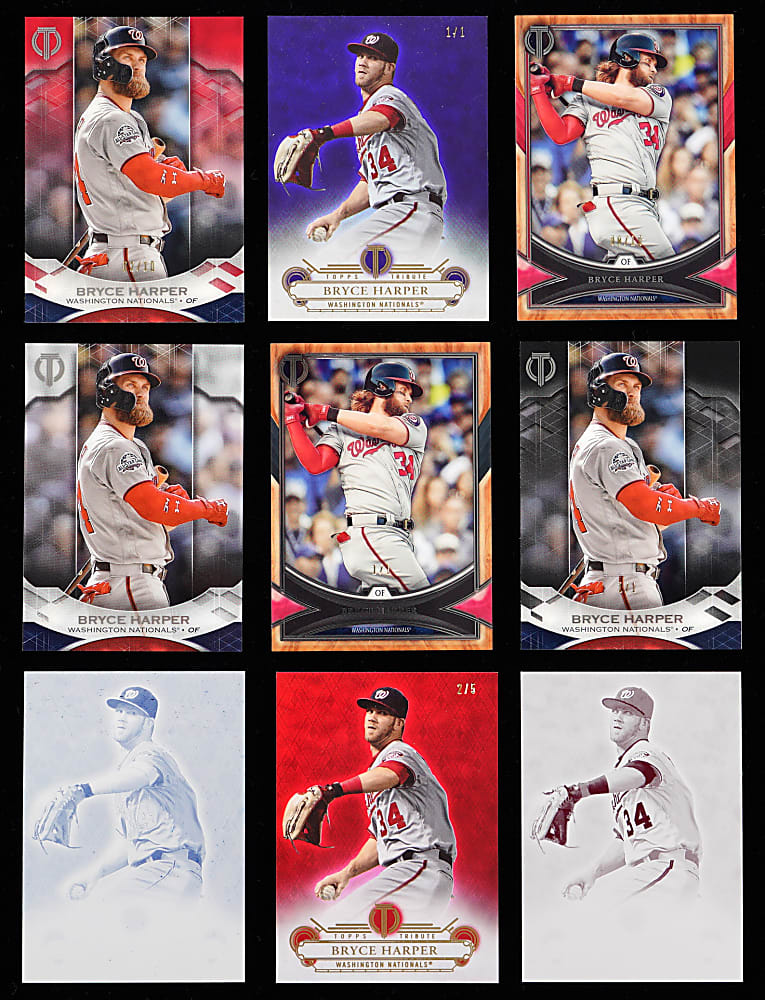 2014-2019 Topps Tribute Bryce Harper Numbered Rainbow Set Trio Plus (2) #1/1 Printing Plates