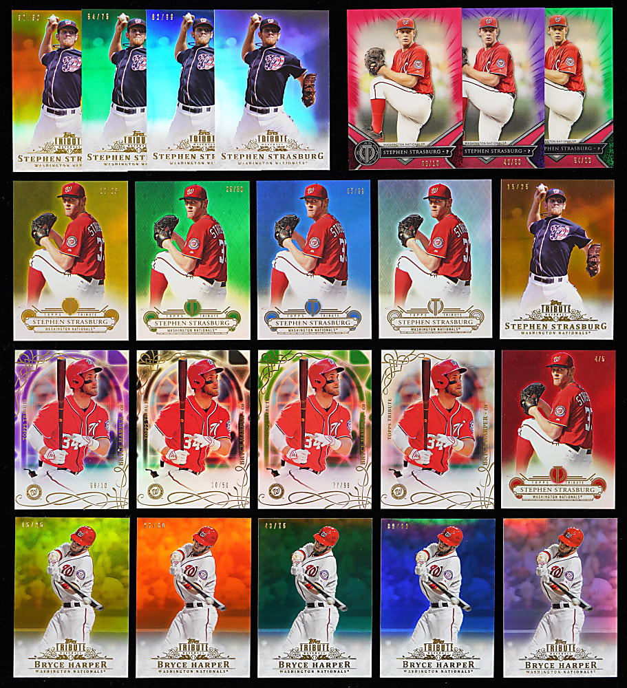 2013-2021 Topps Tribute Bryce Harper & Stephen Strasburg Numbered Near Rainbows with (14) #1/1 Printing Plates