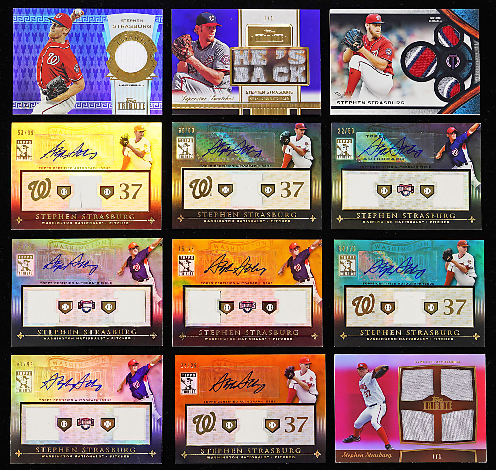 2011-2021 Topps Tribute Stephen Strasburg Certified Autograph/Relic Collection (56) with (6) Rainbow Sets