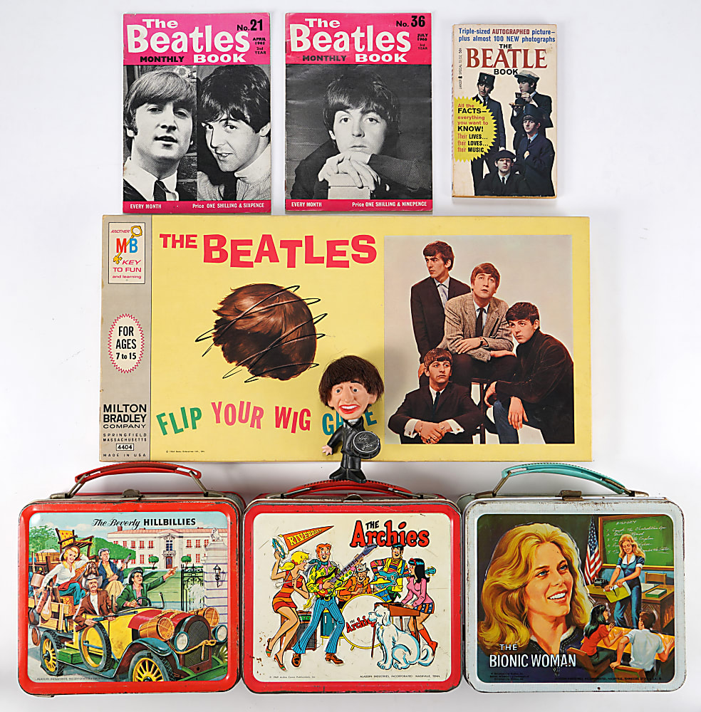 1960s-1970s Pop Culture Collection (14) with Beatles Board Game & Beverly Hillbillies Lunchbox