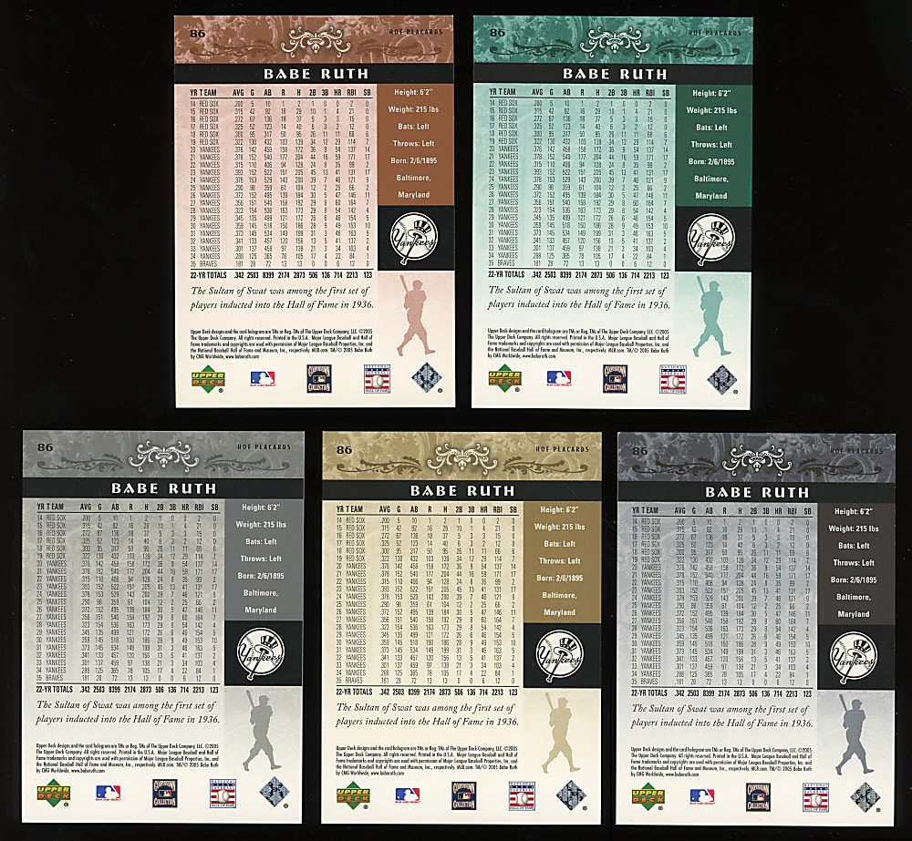 2005 Upper Deck Hall of Fame #86 Babe Ruth Rainbow (5) with #1/1