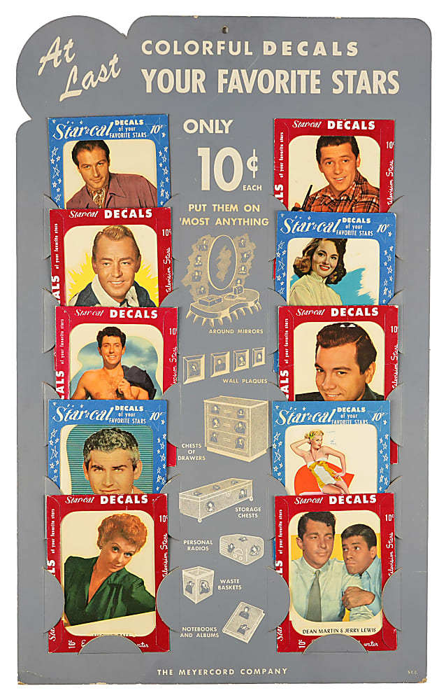 1950s Star-Cal Point of Sale Display with (10) Decals Including Lucille Ball & Dean Martin/Jerry Lewis - Attractive!