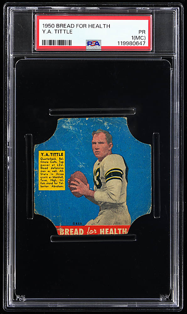1950 Bread for Health Football Y.A. Tittle Bread Label Rookie PSA POOR 1(mc)