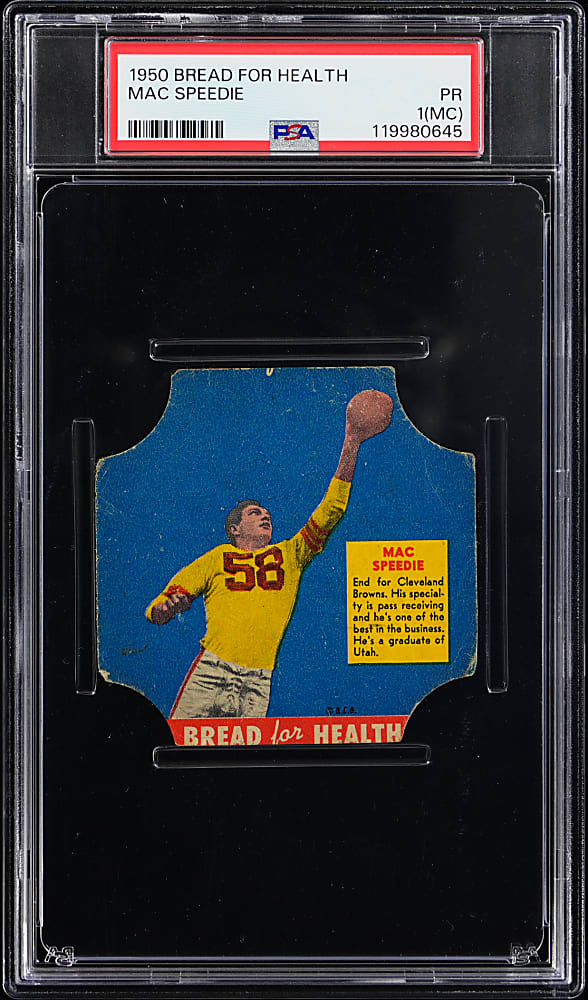 1950 Bread for Health Football Mac Speedie Bread Label Rookie PSA POOR 1(mc)