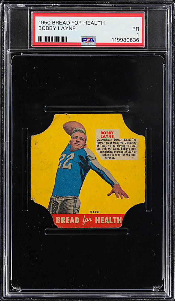 1950 Bread for Health Football Bobby Layne Bread Label PSA POOR 1