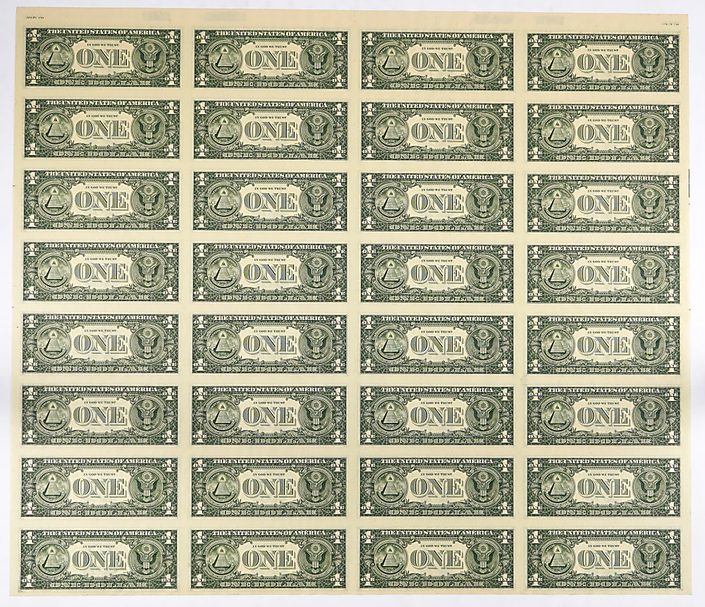 1981 United States $1 Federal Reserve Note Uncut Sheet (32)