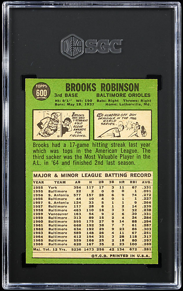 1967 Topps #600 Brooks Robinson High Number SGC EX/NM 6