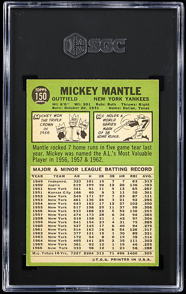 1967 Topps #150 Mickey Mantle SGC EX 5