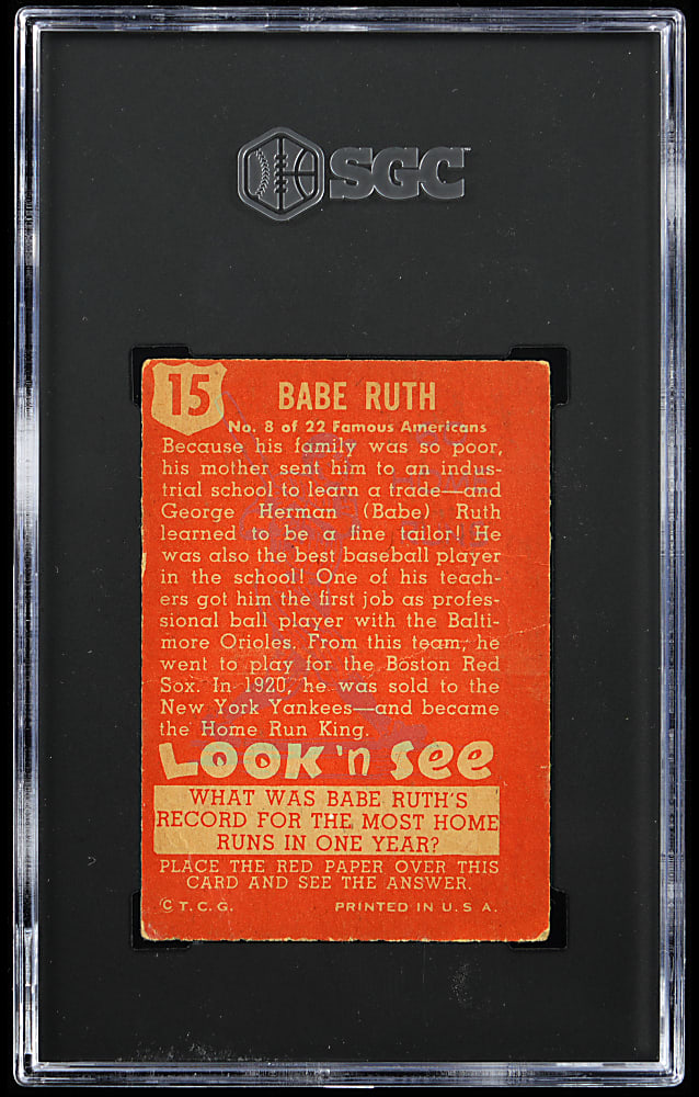 1952 Topps Look' N' See #15 Babe Ruth SGC FAIR 1.5