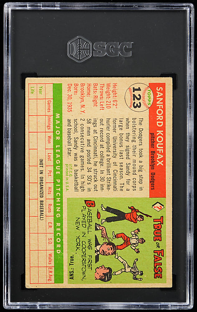 1955 Topps #123 Sandy Koufax Rookie SGC Authentic