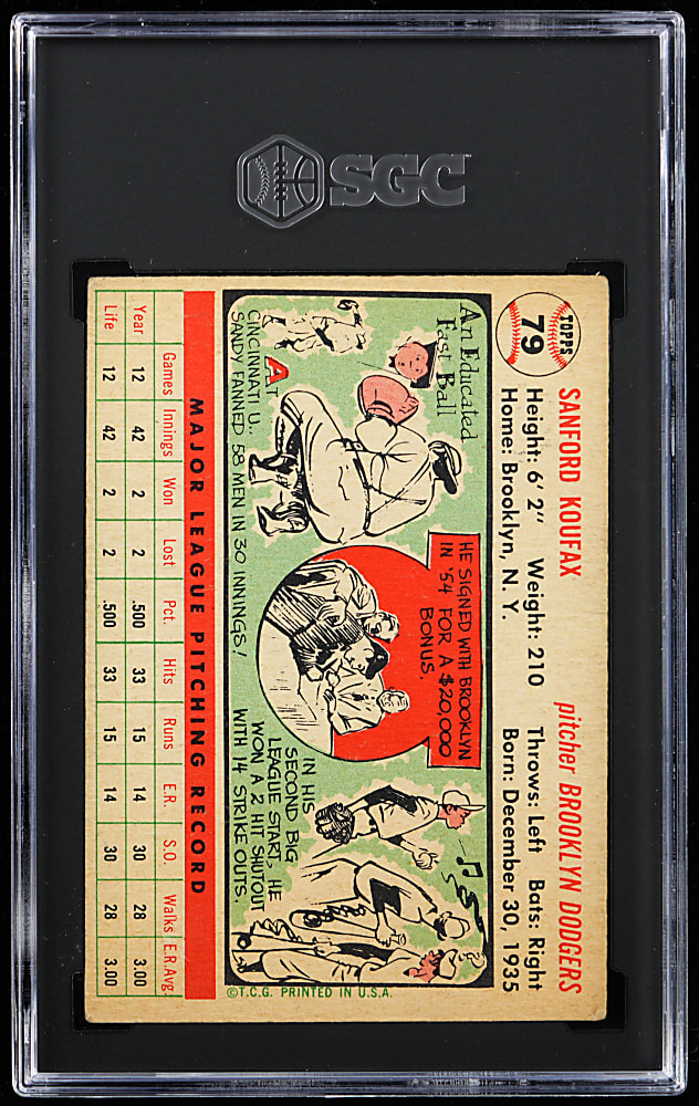 1956 Topps #79 Sandy Koufax White Back SGC GOOD+ 2.5