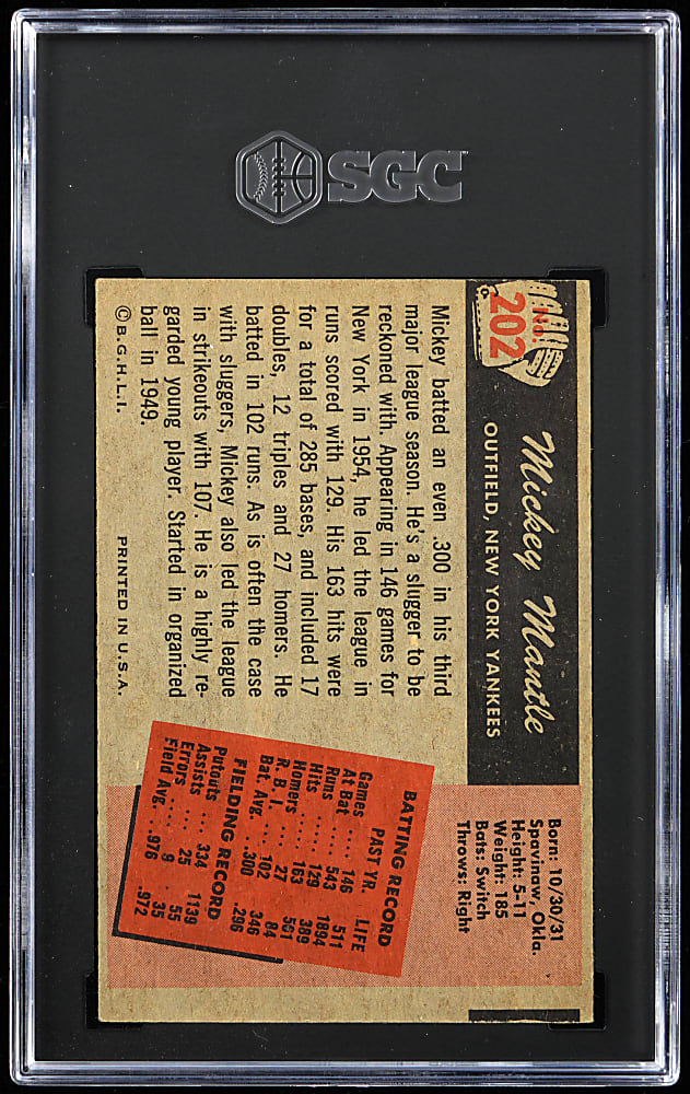 1955 Bowman #202 Mickey Mantle SGC Authentic