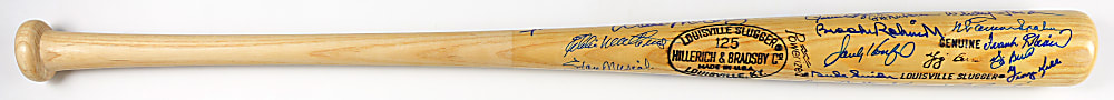 Hall of Famers Multi-Signed Bat with (39) Signatures Including Hank Aaron, Sandy Koufax & Stan Musial