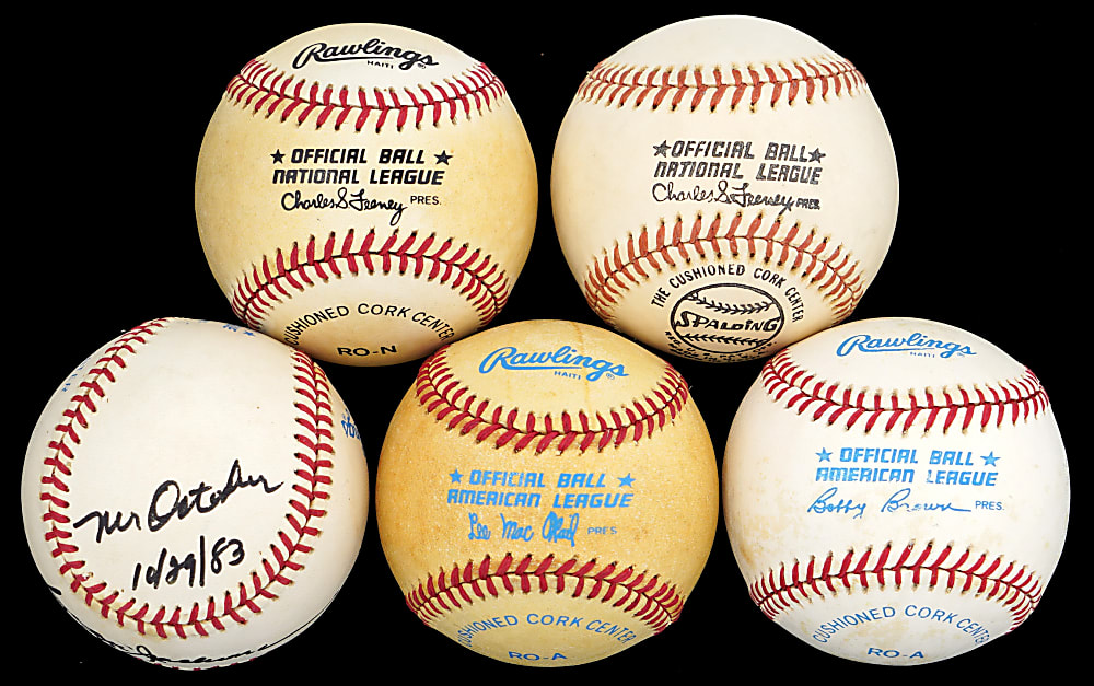 Autographed Hall of Fame Baseballs Group (5) with Ted Williams, Joe DiMaggio & Sandy Koufax