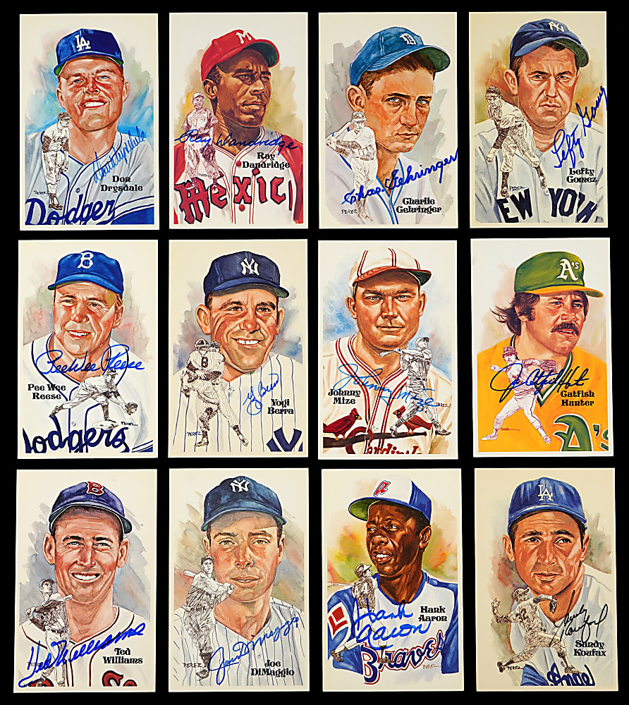 Perez-Steele Autographed Partial Set (42) with DiMaggio, T. Williams, Aaron, Koufax