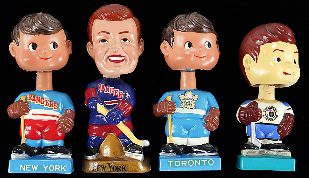 1960s-1970s Hockey Bobblehead Group (4) with (2) Different New York Rangers, Toronto Maple Leafs & Cleveland Crusaders