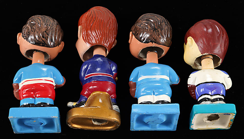 1960s-1970s Hockey Bobblehead Group (4) with (2) Different New York Rangers, Toronto Maple Leafs & Cleveland Crusaders
