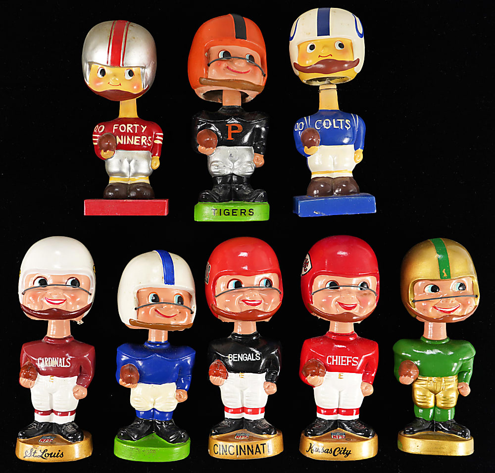 1960-1970 Football Bobblehead Collection (13) with (8) Figures & (5) Boxes