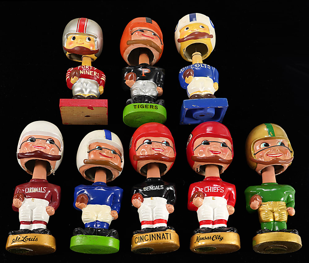 1960-1970 Football Bobblehead Collection (13) with (8) Figures & (5) Boxes