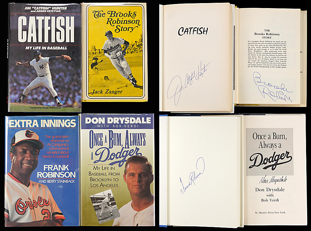 Signed Baseball and Basketball Book Collection (32) with (69) Total Signatures Including (41) Hall of Famers
