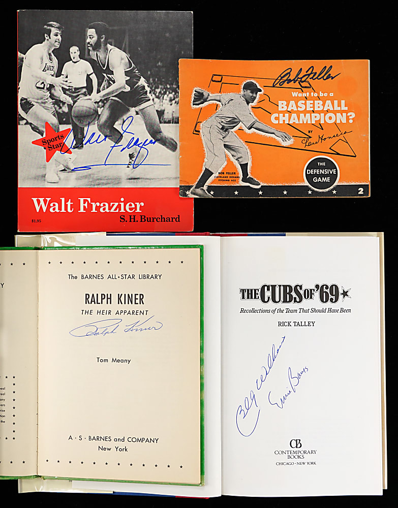 Signed Baseball and Basketball Book Collection (32) with (69) Total Signatures Including (41) Hall of Famers