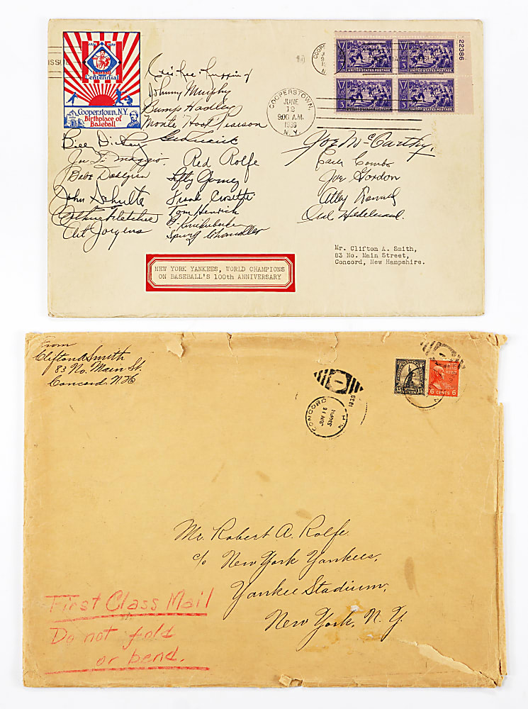 1939 World Champion New York Yankees Team-Signed Baseball Centennial Oversized Envelope with DiMaggio & Dickey