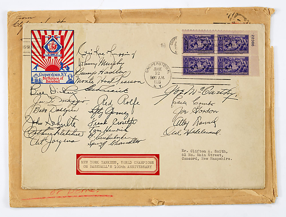 1939 World Champion New York Yankees Team-Signed Baseball Centennial Oversized Envelope with DiMaggio & Dickey