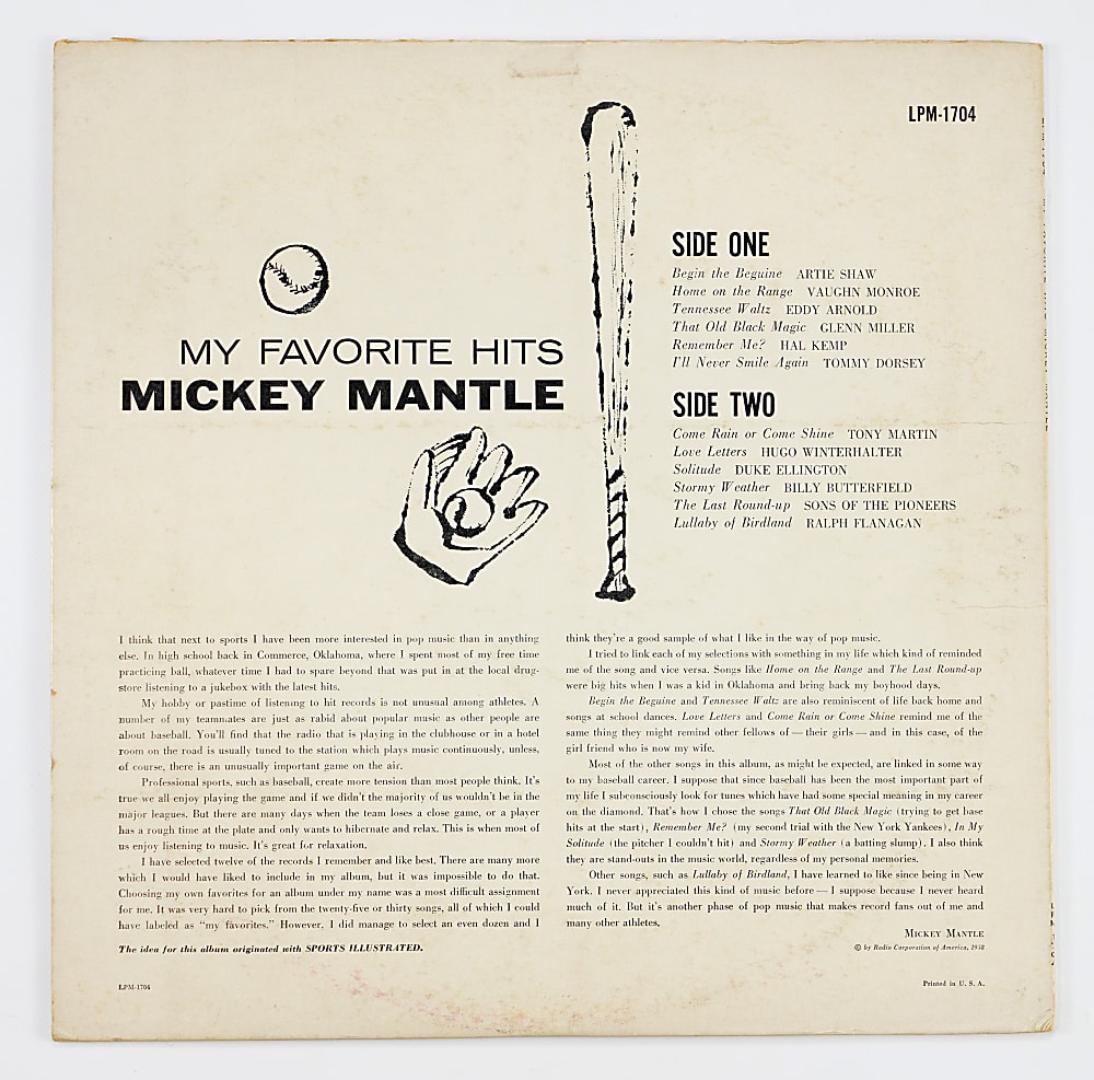 1958 Signed Mickey Mantle "My Favorite Hits" Record Album
