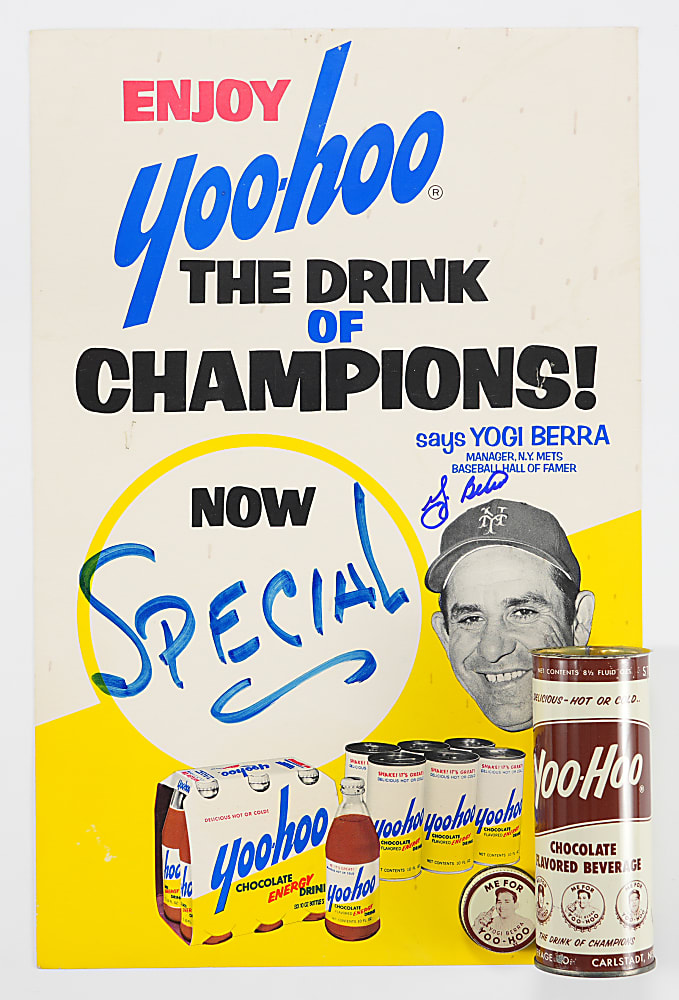 1960s-1970s Yoo Hoo Trio (3) with Yogi Berra Signed Point of Sale Sign