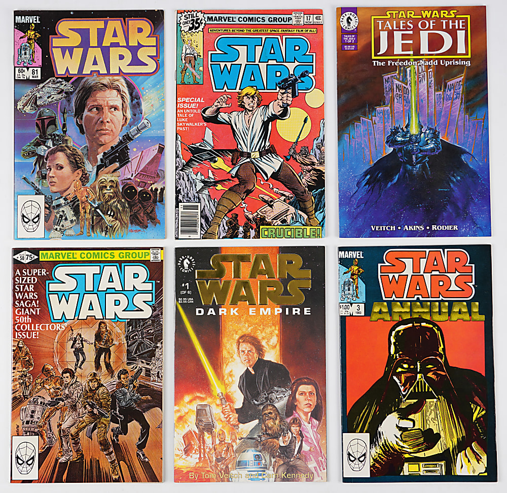 1970s-1990s Marvel/Dark Horse/DC Star Wars & Star Trek Comic Book Collection (76) with (6) CGC Graded Including Marvel #1 8.0