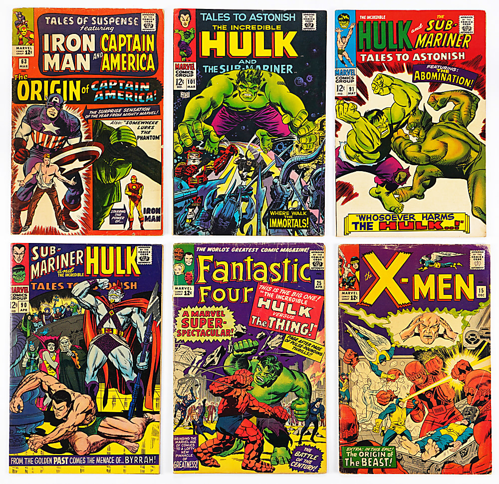 1960s Marvel Super-Hero 12-Cent Comic Books (20) with Fanatstic Four #25 Hulk Versus Thing & X-Men #15 Origin of Beast