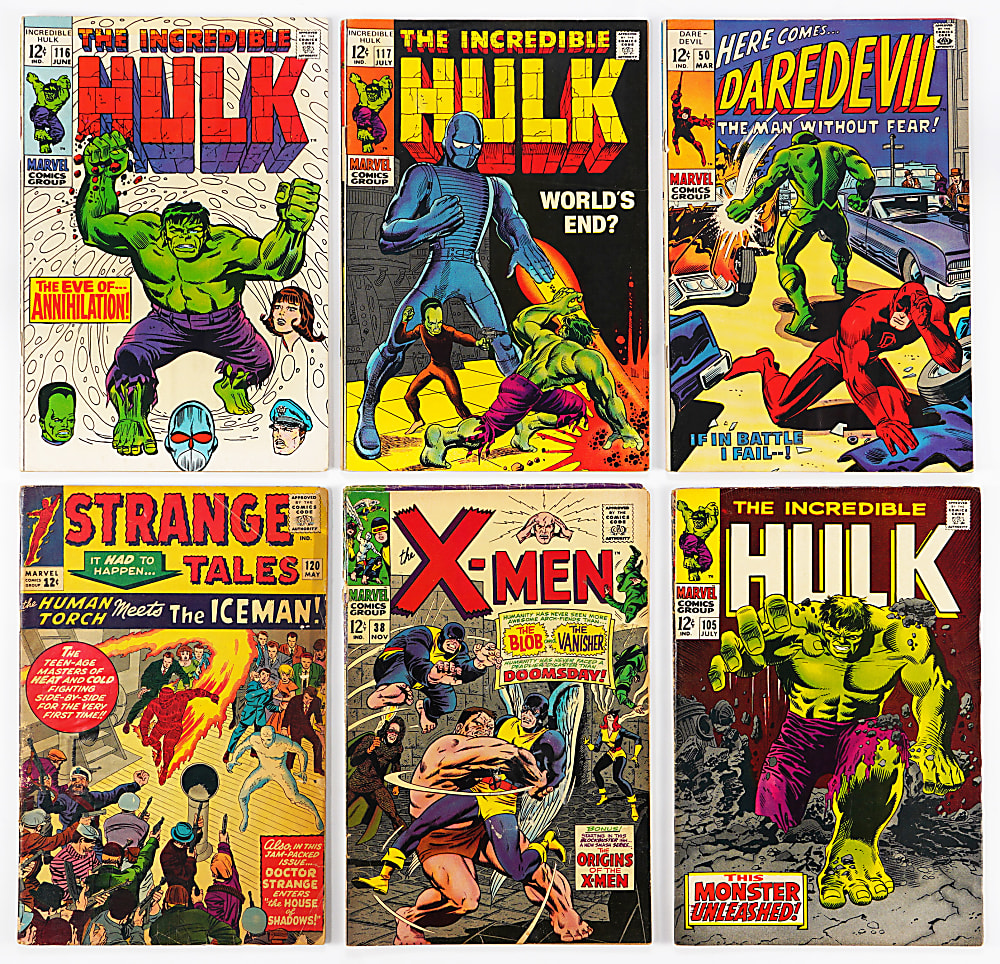 1960s Marvel Super-Hero 12-Cent Comic Books (20) with Fanatstic Four #25 Hulk Versus Thing & X-Men #15 Origin of Beast