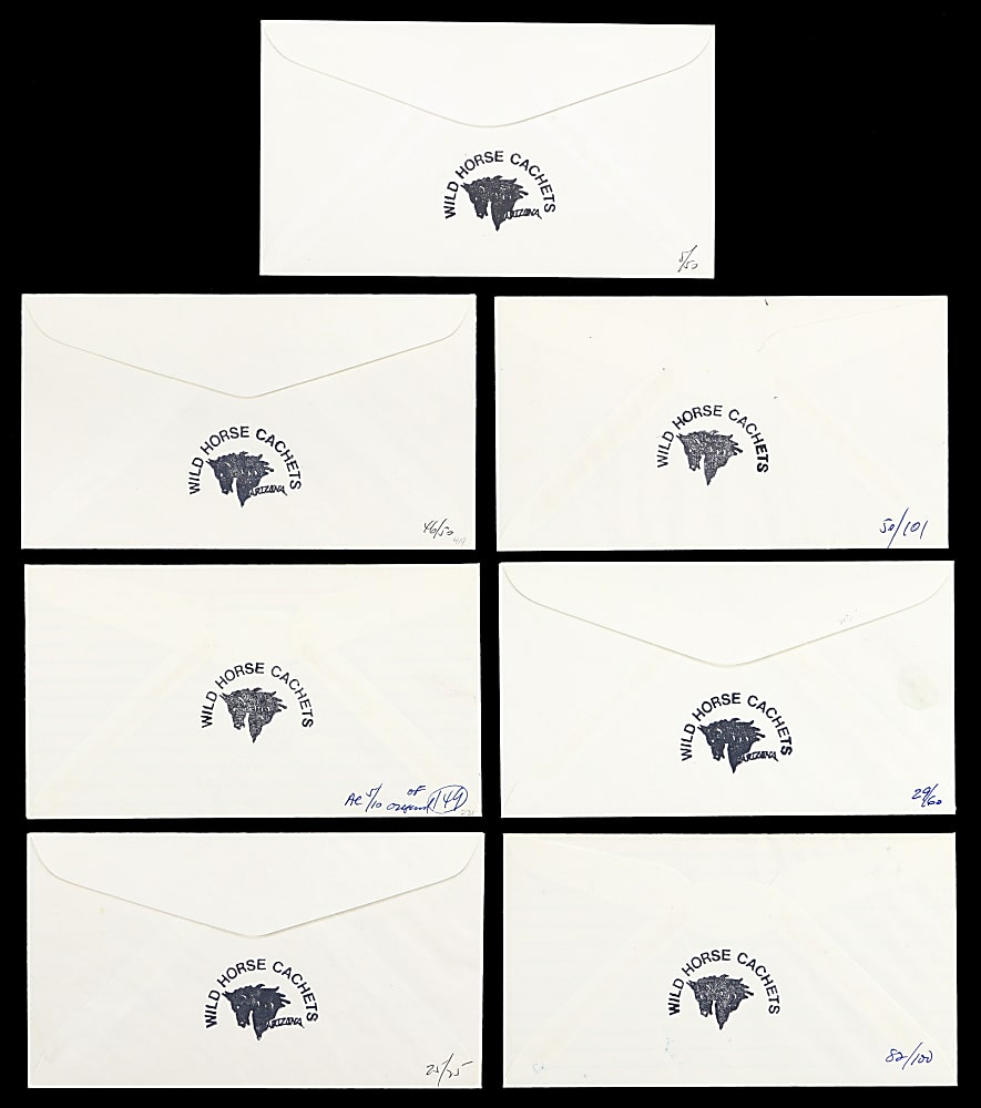 Signed Hall of Fame Wild Horse Cachets (7) with (2) Mickey Mantle, Hank Aaron & Koufax/Drysdale Dual-Signed