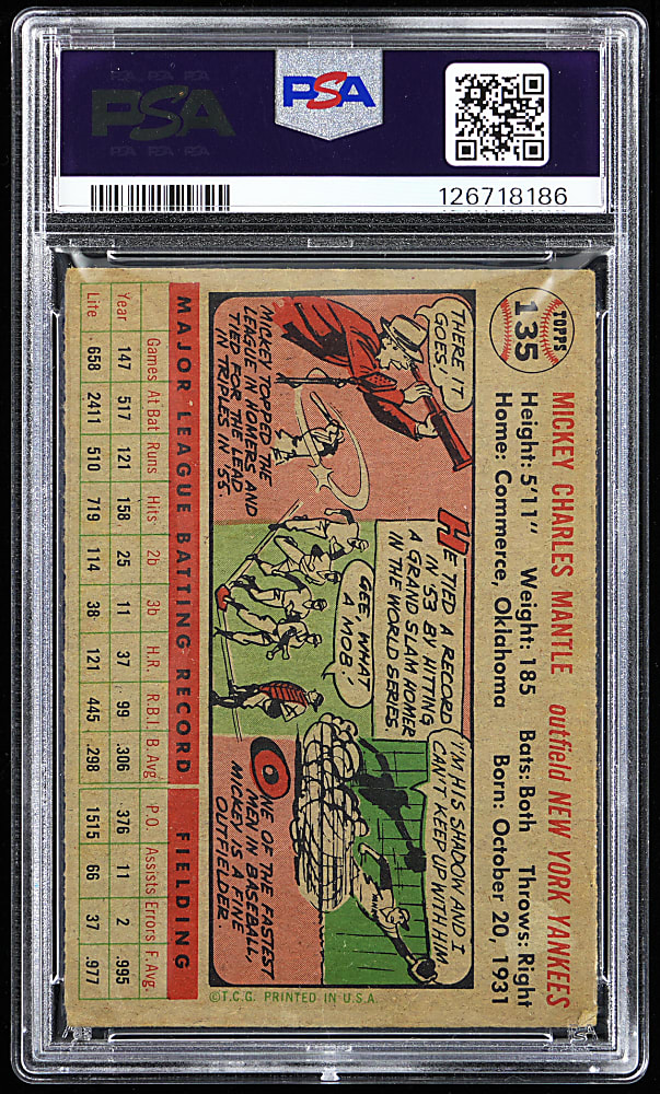 1956 Topps #135 Mickey Mantle Gray Back PSA FAIR 1.5