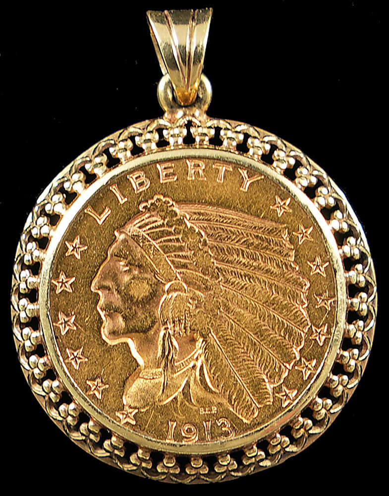 1913 U.S. $2.50 Indian Head Gold Coin in 14K Gold Bezel
