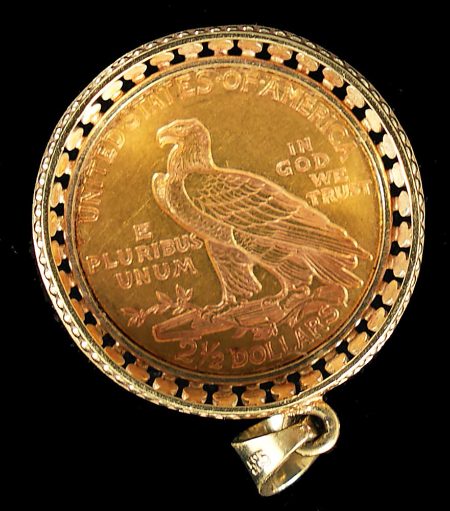 1913 U.S. $2.50 Indian Head Gold Coin in 14K Gold Bezel