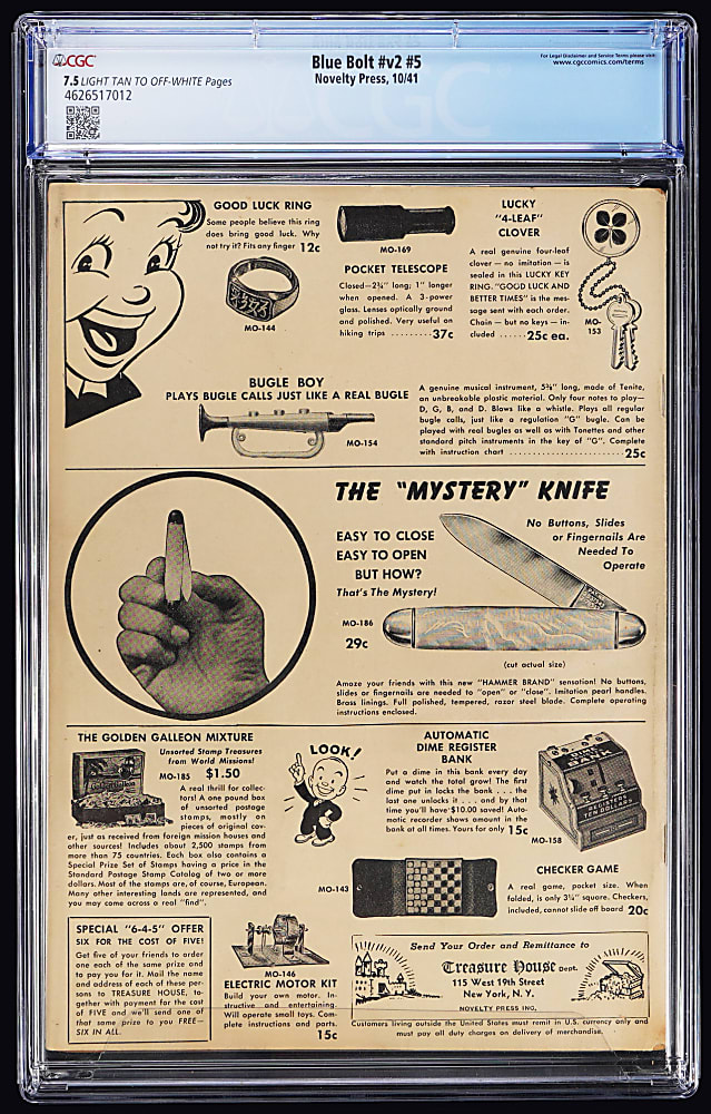 1941 Novelty Press Blue Bolt Vol. 2 #5 - CGC 7.5