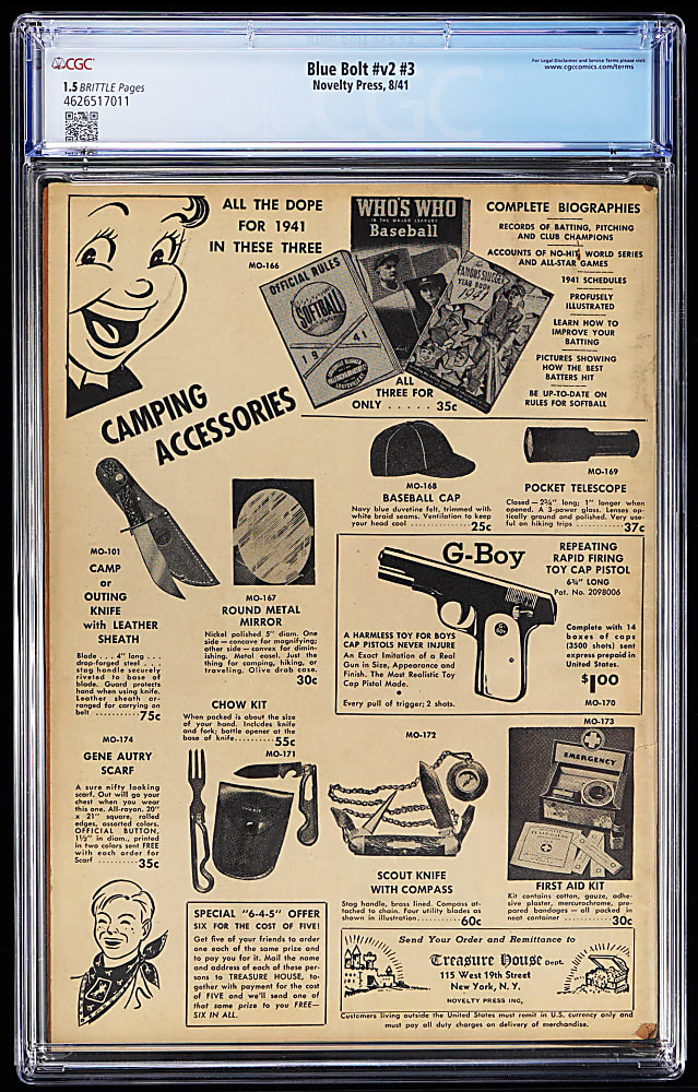 1941 Novelty Press Blue Bot Vol. 2, #3 - CGC 1.5