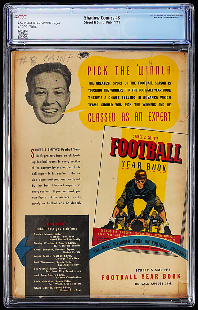 1941 Street & Smith Shadow Comics #8 - CGC 2.5