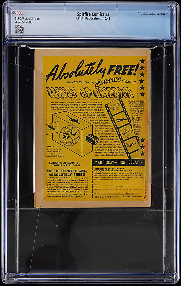 1941 Elliott Publishing Spitfire Comics #2 - CGC 5.5