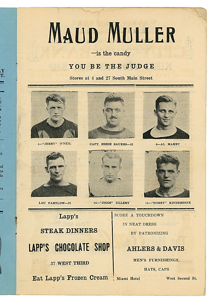 1922 Dayton Triangles Versus Minneapolis Marines Early NFL Program - Exceedingly Rare Example From First Season Under NFL Banner