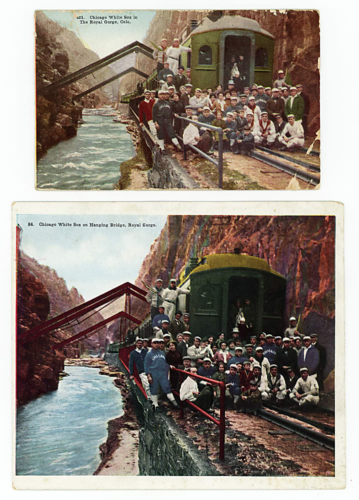 Circa 1910-1911 Chicago White Sox Team Royal Gorge Hanging Bridge Postcards (2) with Oversized Example