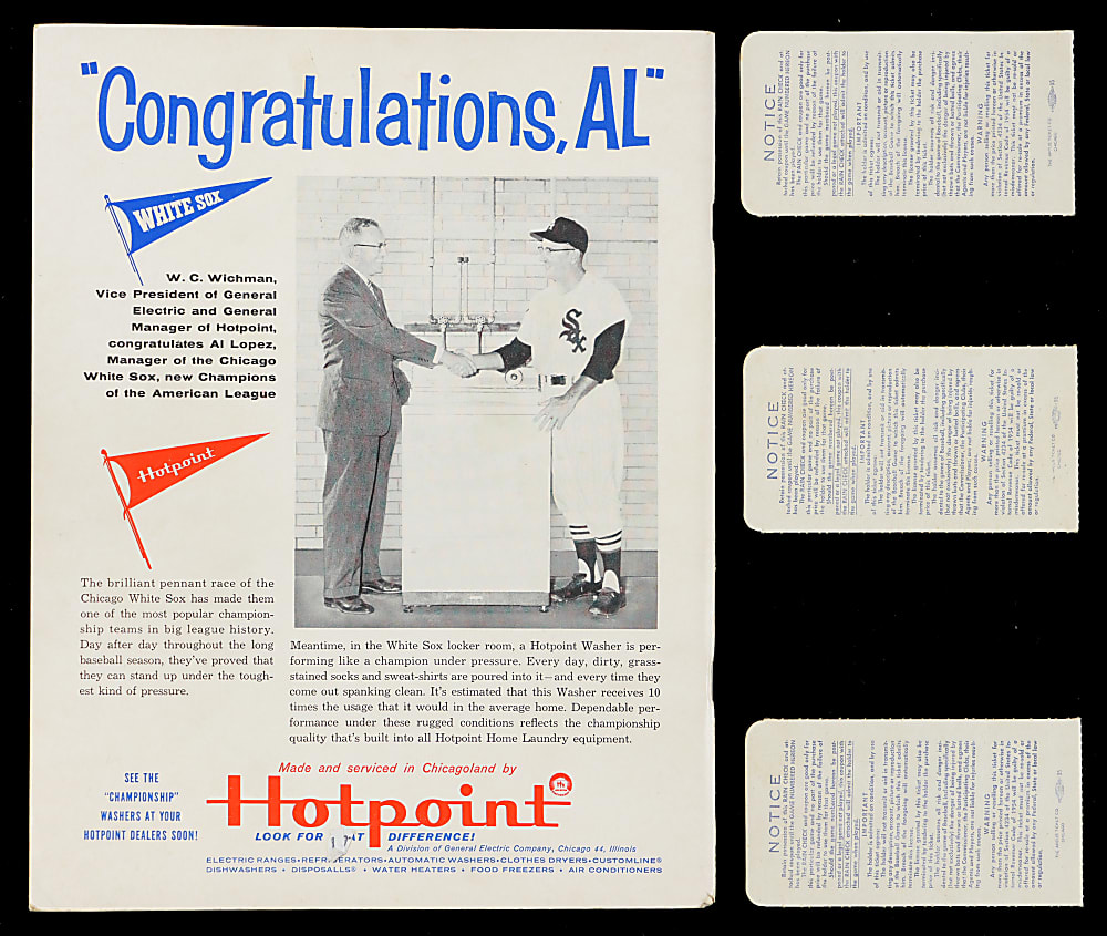 1959 Chicago White Sox World Series Collection (5) with "I Was Here" Pennant, Program & (3) Ticket Stubs