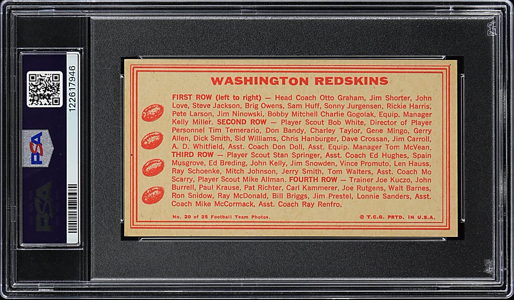 1968 Topps Test Teams #20 Washington Redskins PSA EX-MT 6