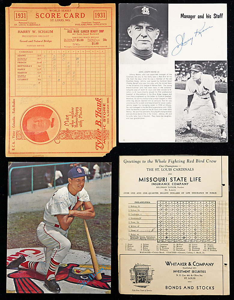 1940s-1960s St. Louis Cardinals Signed/Unsigned Collection (46) with (2) Signed Ken Boyer & Signed Johnny Keane Page Plus (2) 1931 World Series Scorecards